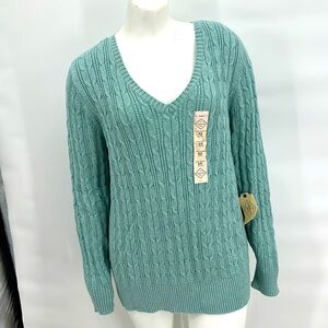 Aqua V Neck Cable Knit Sweater XL 0X
